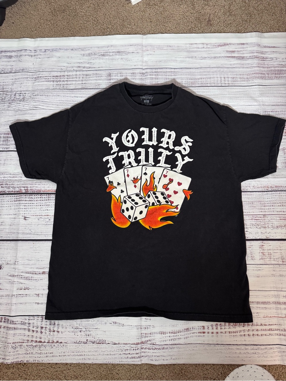 Yours Truly Black Short-Sleeve Graphic Tee with Flaming Dice